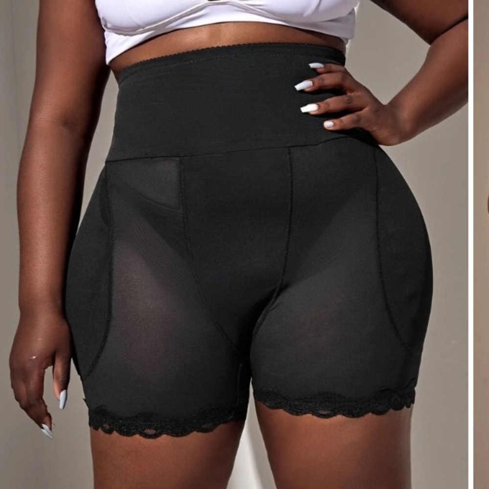 NWT SHEIN Black Shapewear mesh shorts w/ Hip Padding & Lace Trim 3X